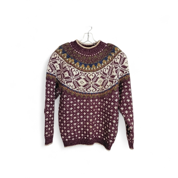 Knit Stitches Sweaters - Knit Stitches  Burgundy and Cream Vintage Crewneck Sweater - Size M